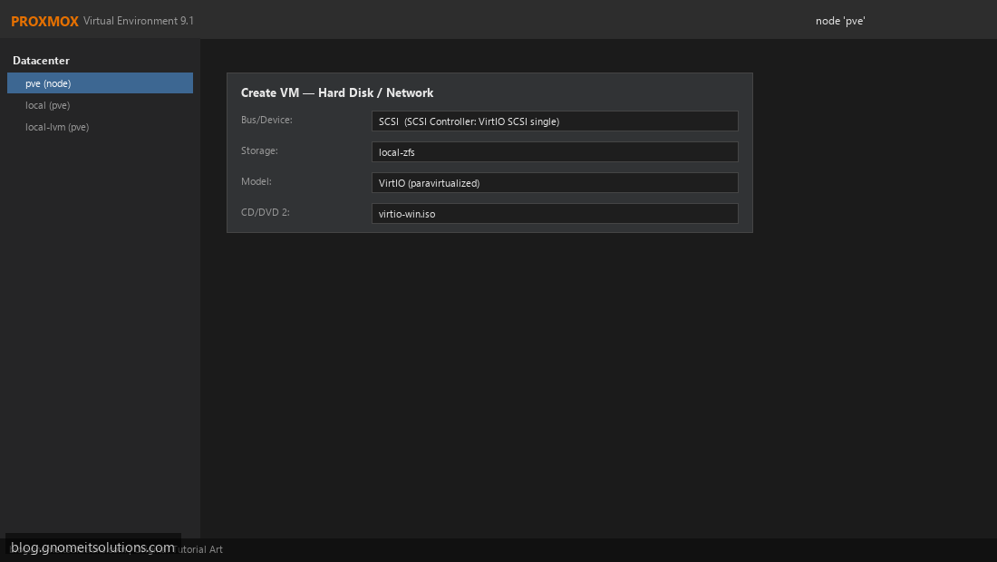 Creating Proxmox VM with VirtIO SCSI and network hardware