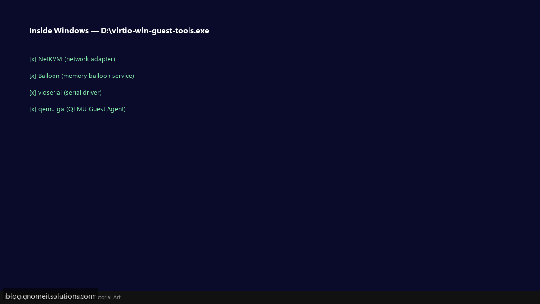Installing remaining VirtIO guest tools drivers inside Windows