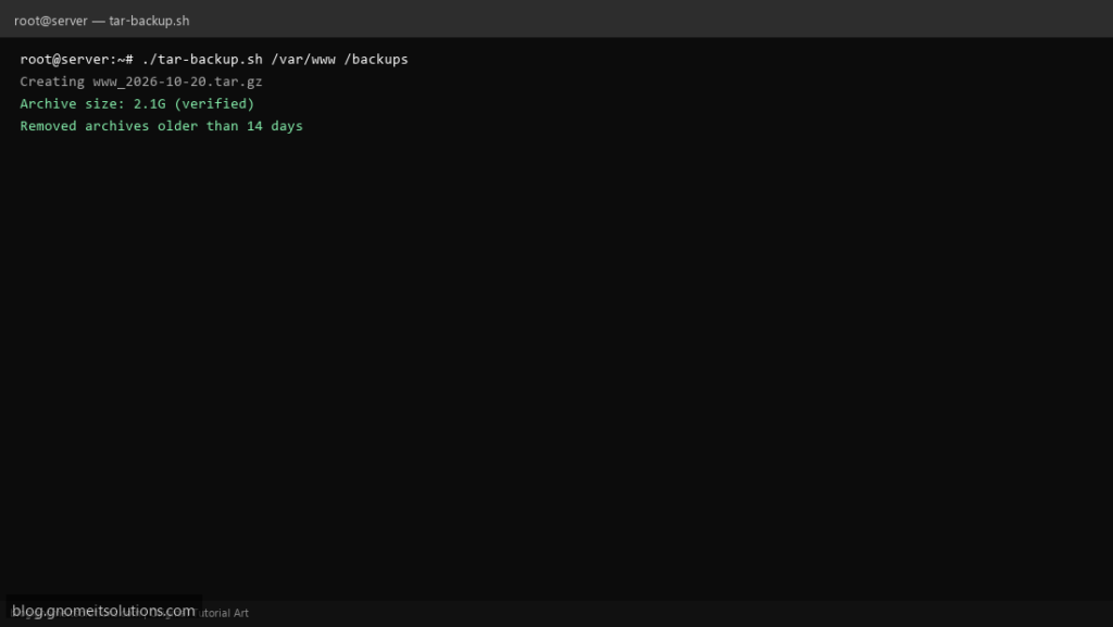 tar backup shell script linux